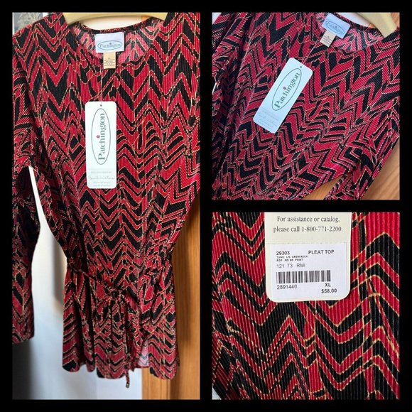 XL PADDINGTON Womans LONG SLEEVED gently pleated red/black blouse NEW - Picture 1 of 1